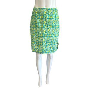 Lilly Pulitzer White Label Blue Green Yellow Floral Print Skirt Size 8